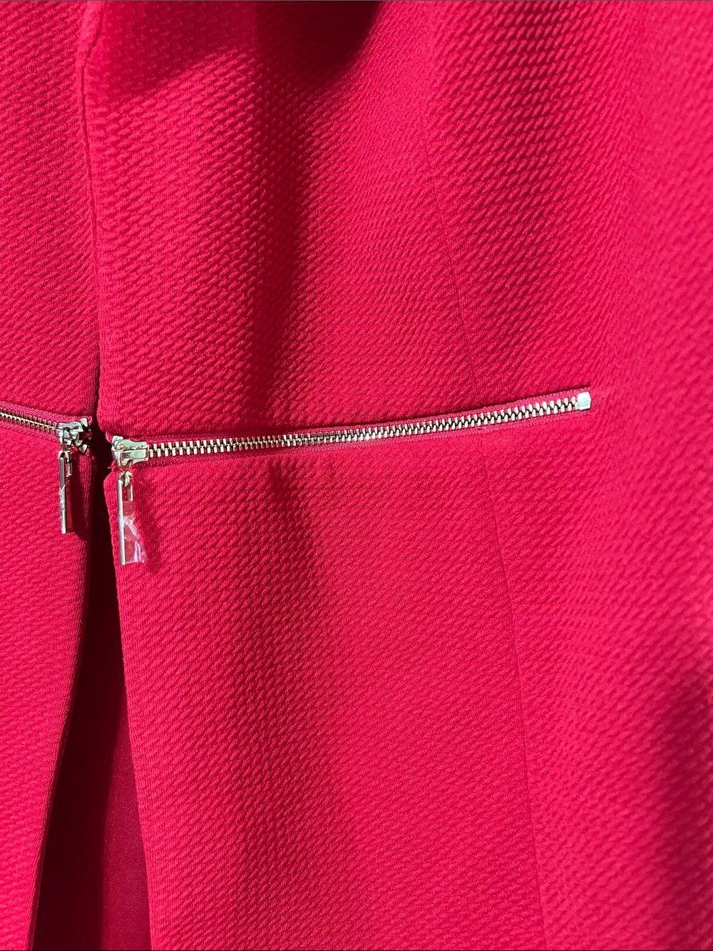 Kasper Red Open-Front Long Blazer with Gold Zipper Accents - Picture 2 of 3
